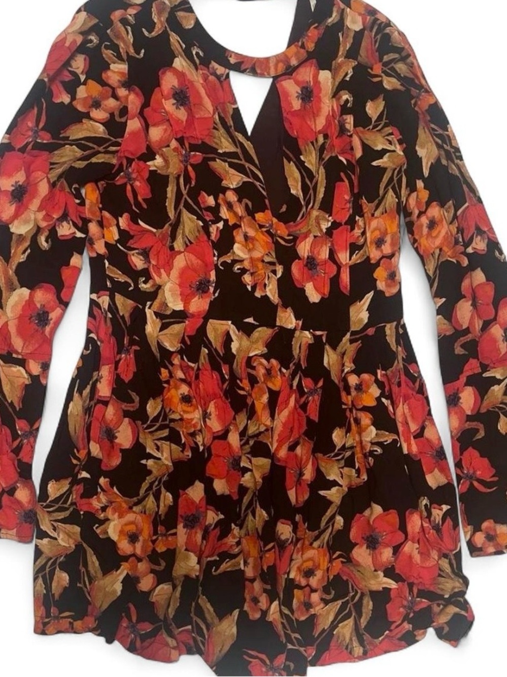 Free People Black Tunic with Orange and Gold Floral Print